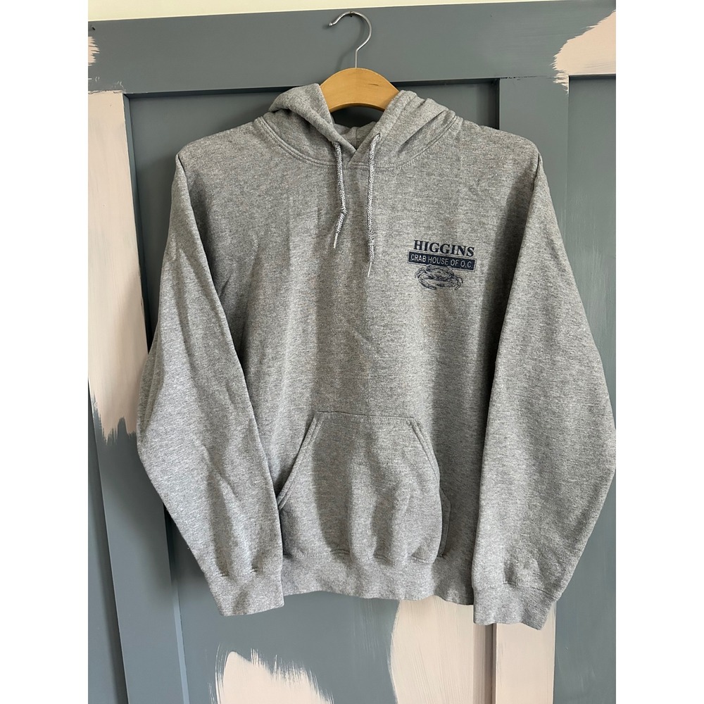 Gildan Heavy Blend Higgins Crab House Ocean City MD Gray Graphic Hoodie Small